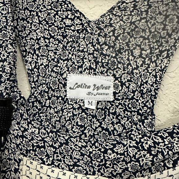 VTG LOLITA WEST by Foxtrot Overall Dress Black Ditsy Floral Whimsigoth - Picture 7 of 8